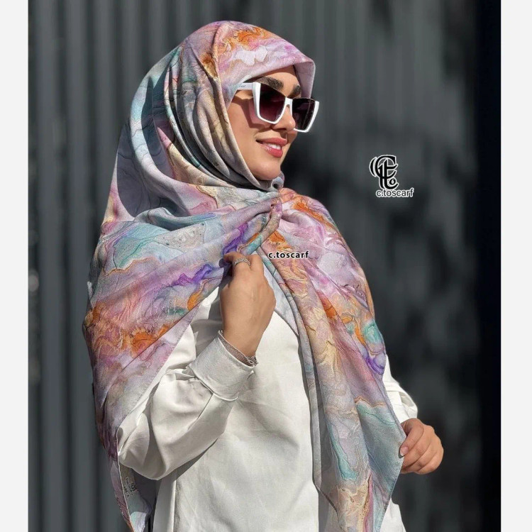 روسری نخ کاستوم طرح نازلی قواره بزرگ دور چرخ دوز مزونی