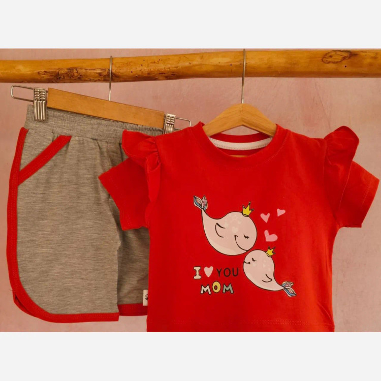 ست کراپ و شلوارک دخترانه تابستانه مدل مام استایل سایز 2 تا 4 سال