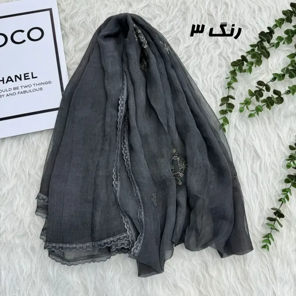 شال وارداتی مجلسی نگینی حریر دانتل