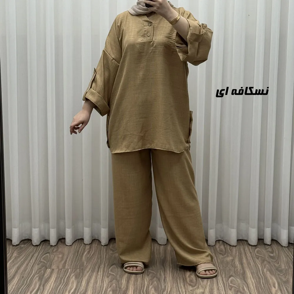ست بلوز و شلوار زنانه مدل پانچی جنس شانتون فری سایز مناسب تا 52