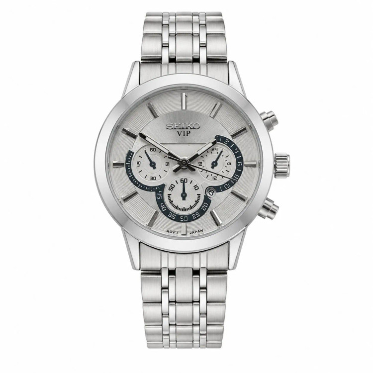 ساعت مچی زنانه سیکو استیل صفحه سفید طرح سه موتور تقویمدار موتور ژاپن