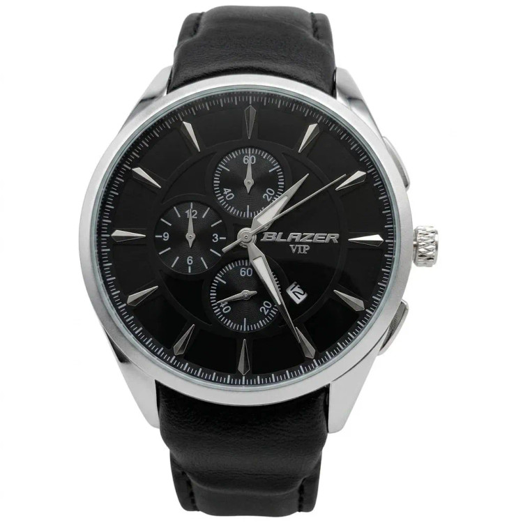 ساعت مچی مردانه بلیزر مدل 3153 با بند چرمی مشکی و صفحه طرح سه موتوره