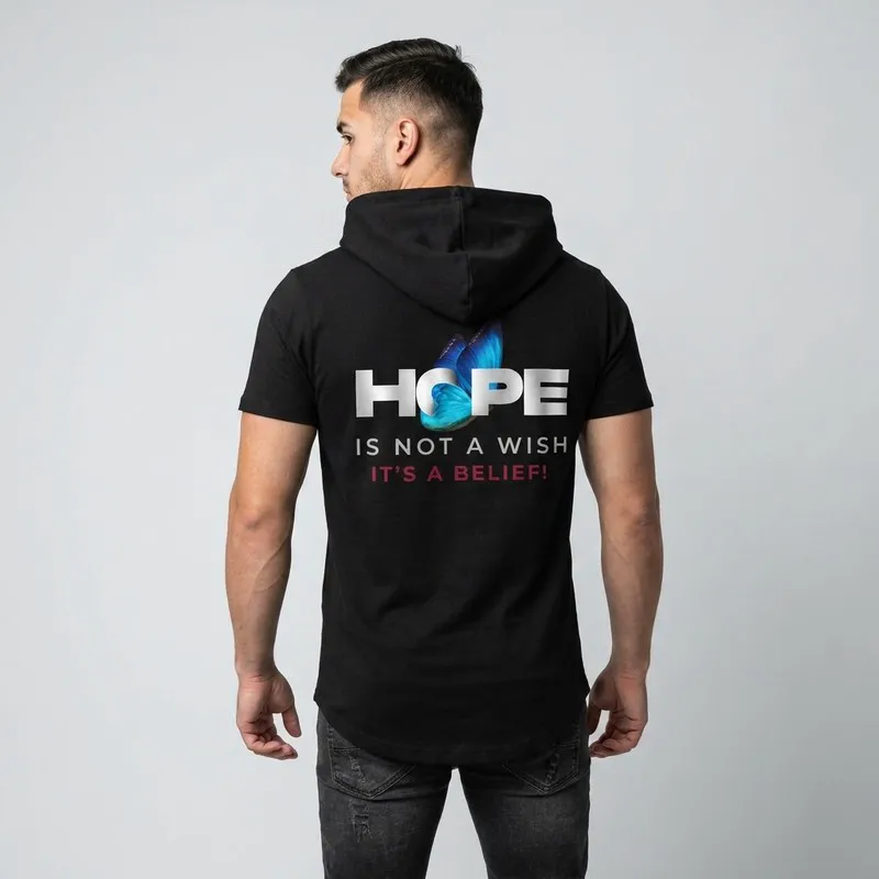 تی شرت مردانه آستین کوتاه الیاف نخی کلاه دار مدل HOPE جین وست