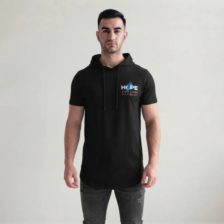تی شرت مردانه آستین کوتاه الیاف نخی کلاه دار مدل HOPE جین وست